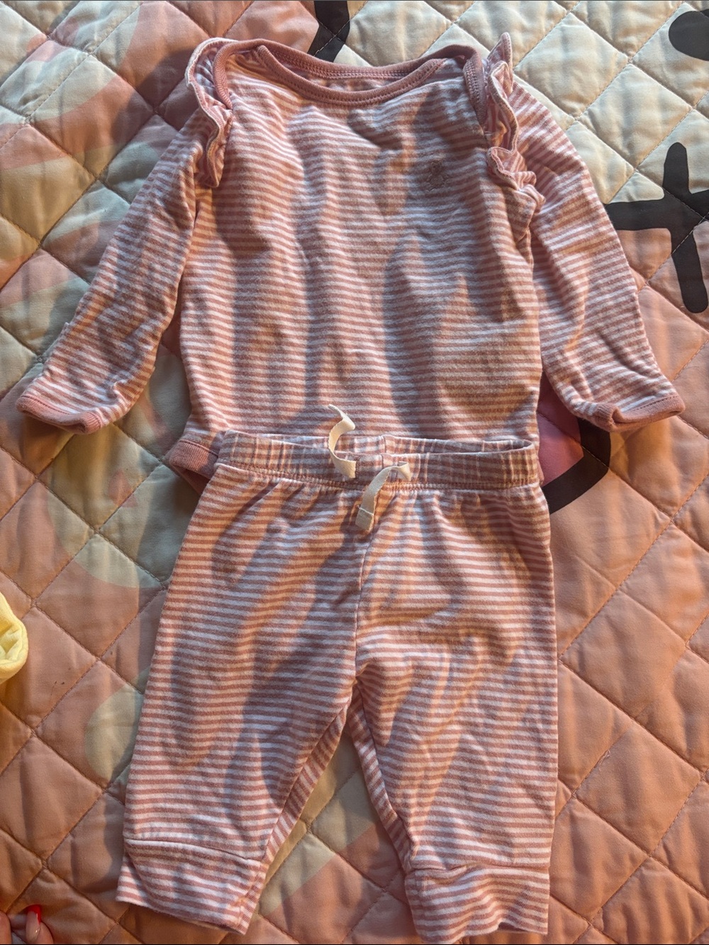 GAP Pink & White Striped Long-Sleeve Top and Bottoms Set